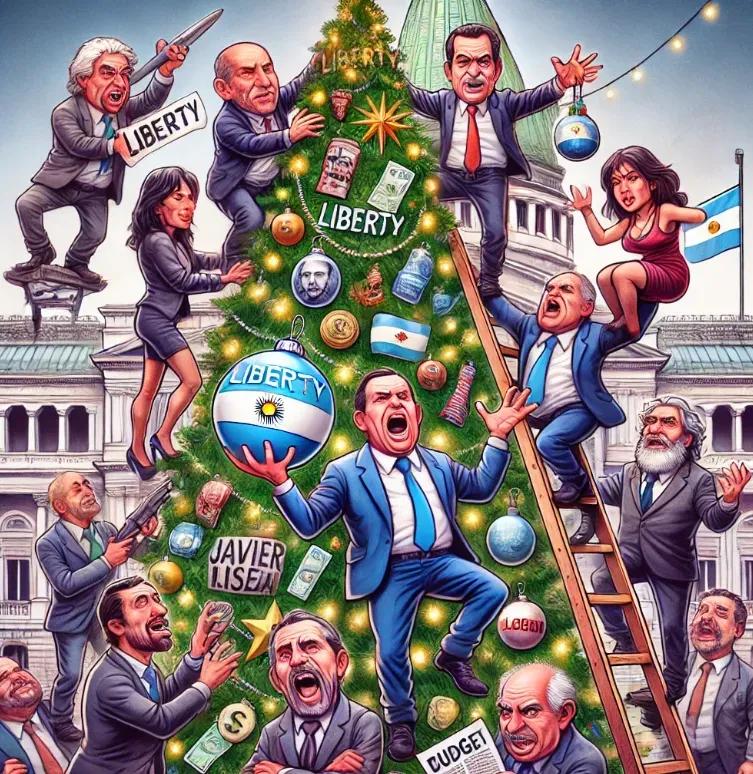 The political Christmas tree: hanging decorations until reaching the star